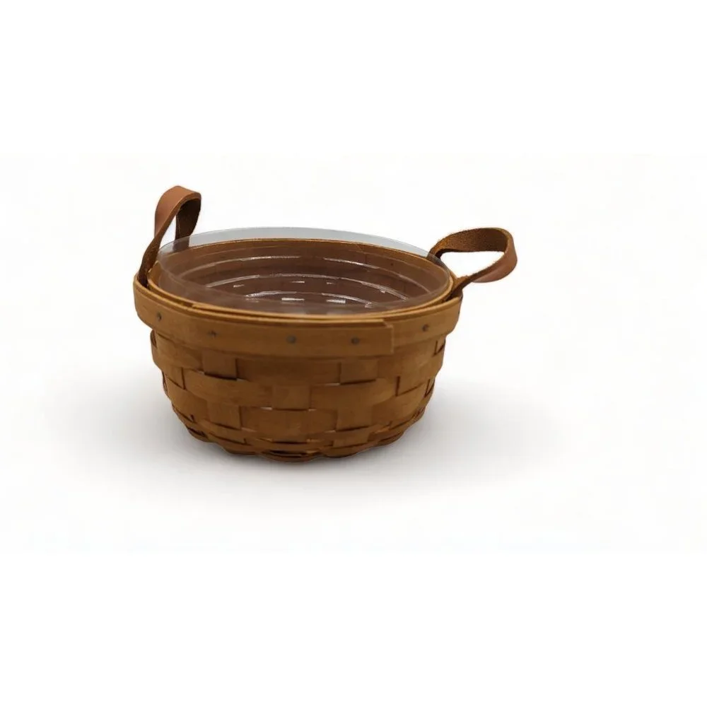 Vintage Longaberger Basket 1993 Hand Woven w/ Plastic Protector 6.5 Diameter